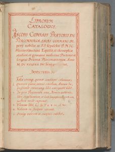 The Catalogue from the Library of Jakub Konrád Praetorius of Perlenberg